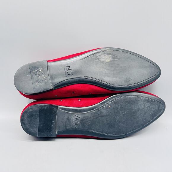 AGL Shoes Women 9 Red Suede Metal Grommets Slip On Ballet Flat Comfort Round Toe - Picture 8 of 11